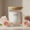 Rose Scented Candle in Clear Glass Jar with Bamboo Lid – 200 ml